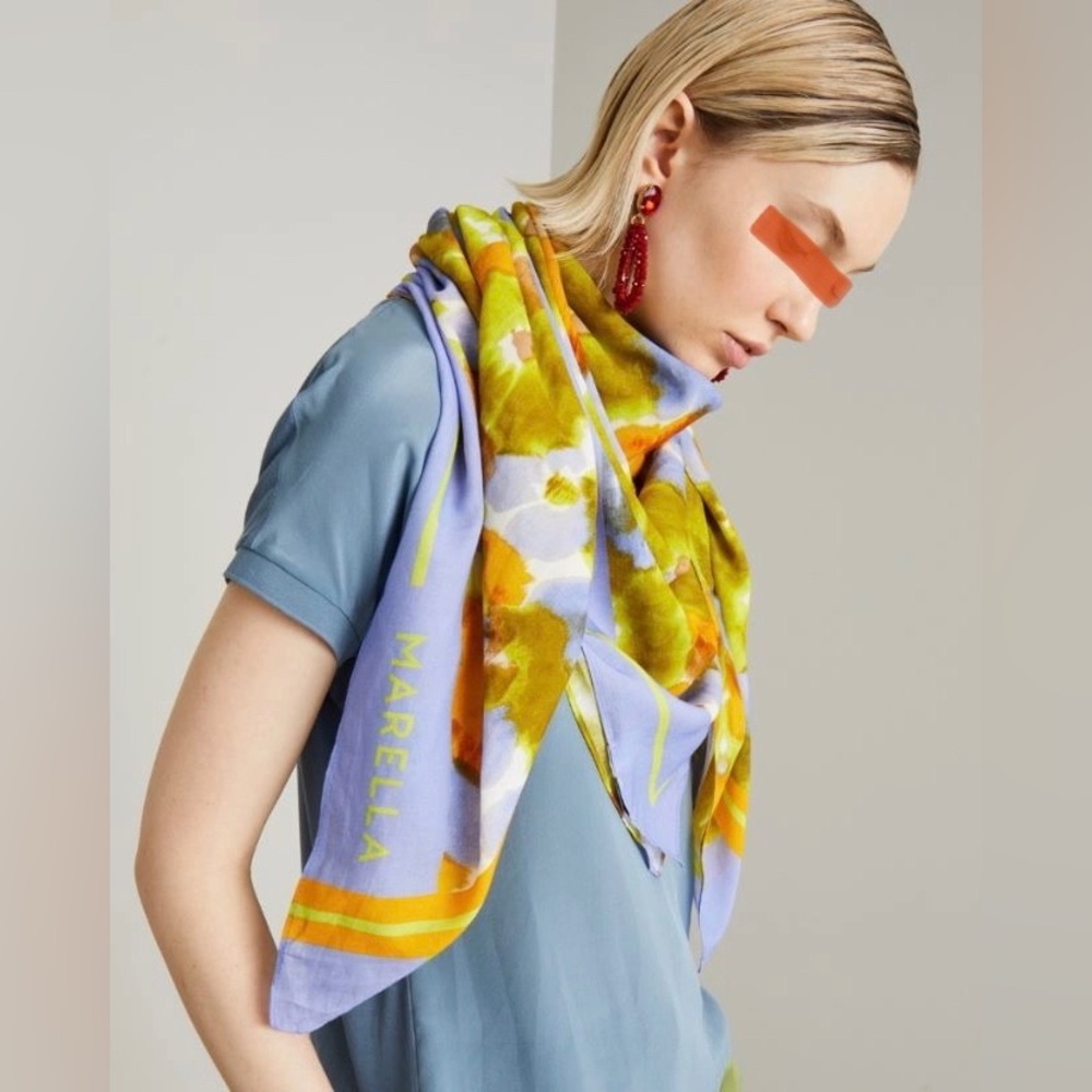 NWOT Marella by Max Mara Cotton Blend Shawl Scarf Size: 120cm* 120cm Spring - Picture 2 of 15